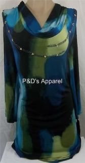Women Plus Size Clothing Alfani 0X Multi Color Drape Neck Tunic Shirt 