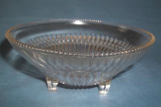 Vtg Clear Glass Diamond Line Pattern Footed Candy Bowl Dish w/ Gold 