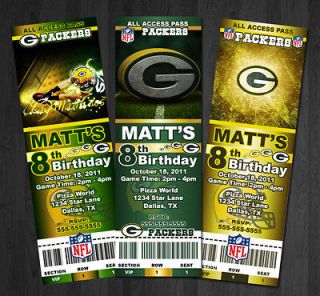   PACKERS NFL CUSTOM BIRTHDAY PARTY TICKET INVITATIONS   LOTS OF DESIGNS