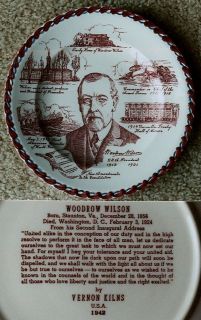 Vernon Kilns Woodrow Wilson plate~artist signed CAVETT~Melinda shape 