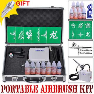 Dual Action Gravity Airbrush Ink Stencil Compressor Kit Tattoo Body 