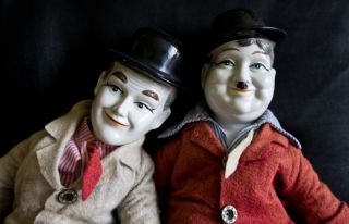 Laurel and Hardy Bisque Porcelain Character Dolls.