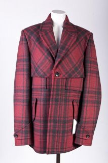 Balenciaga MENS NWT $1500 Red/Black Plaid Wool Coat SZ 50 48246