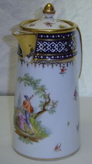 Antique Royal Vienna Beehive Mark Hand Painted Porcelain Chocolate Pot 