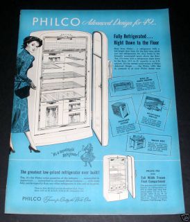 1949 OLD MAGAZINE PRINT AD, PHILCO REFRIGERATOR FOR 49