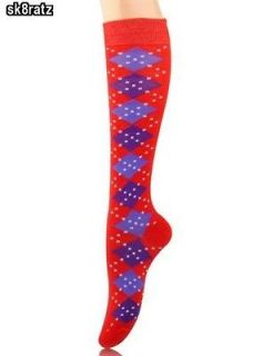 DOTTED ARGYLE KNEE HIGH SOCKS   womens YELETE roller derby style 