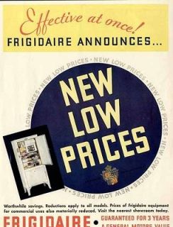 1931 Frigidaire color appliance advertisement With new low prices