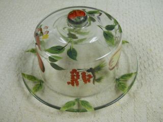Antique Handpainted Round Butter Dish / Cheese Keeper with Lid 