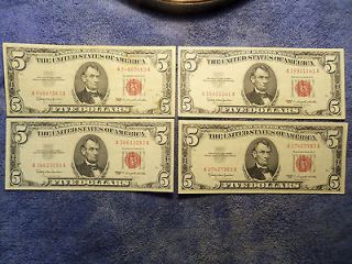   DOLLAR RED SEAL NOTES MIXED LOT OF 4 LOOK AT PICTURES CRISP BILLS