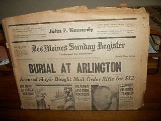 JFK Kennedy Assasination Newspaper BURIAL AT ARLINGTON 1963