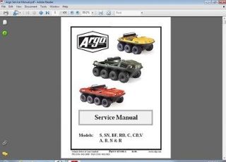 Argo 6x6 and 8x8 Amphibious ATV Service Manual CD    S SN BF RB C CB V 