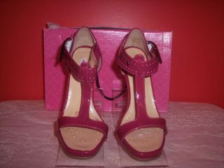 Emyco New Hot Pink Patent Leather Closed Heel T Strap Open Toe Dress 