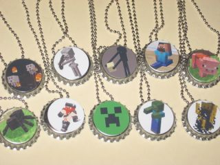 minecraft inspired party favors lot of 20 bottle cap ball chain 