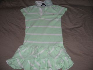 Ralph Lauren green&White stripped, collared dress, USED size child 6x