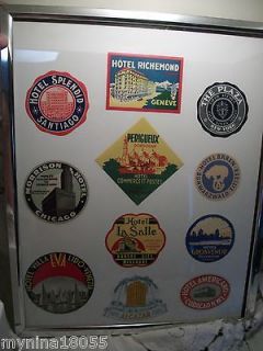 11 Antique hotel trunk labels framed excellent collection