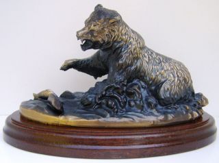 Bronze Grizzly Bear Fishing Signed By; OBrien   Terrell OBrien