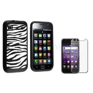 Black White Zebra Silicone Cover Case+Film Guard For Samsung Galaxy S 