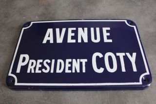 OLD FRENCH REAL ENAMEL METAL PLAQUE STREET NAME PRESIDENT COTY 1970s