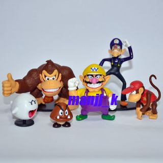 NEW Super Mario Bro figure 1 set 6 #E Wario Waluigi Boo Diddy Kong 