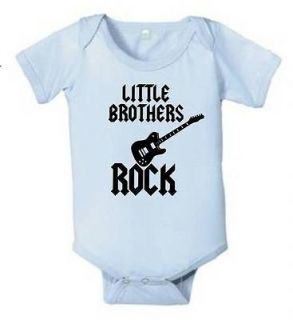 LITTLE BROTHERS ROCK COOL GUITAR BABY BODYSUIT WHITE OR BLUE