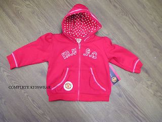 NEW MANCHESTER UNITED BABY GIRLS RED HOODED CARDIGAN JACKET AGE 6 9 