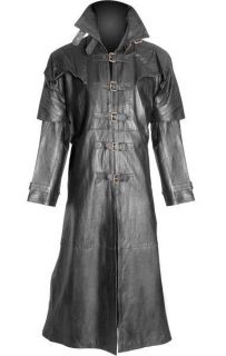 Mens Pure Leather Goth / Steampunk Gothic Van Helsing Trench Coat (T5)