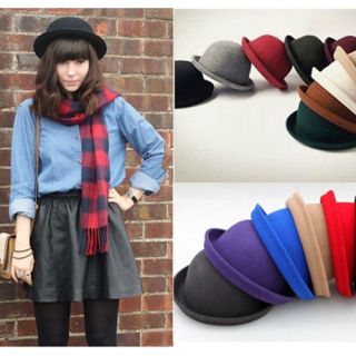 Vintage Style New Womens Mens Roll Brim Bowler Derby Hats 8 Colors 