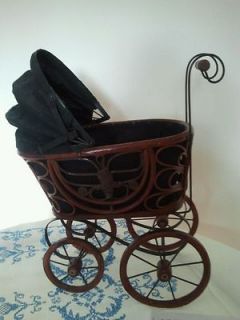 Vintage Doll Buggy Reproduction Made of Iron Wood and Wicker