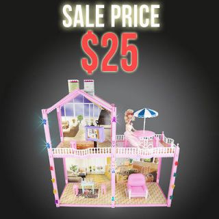   Dollhouse Children Girl Toy Fits Barbie Size Doll Lightup Playset