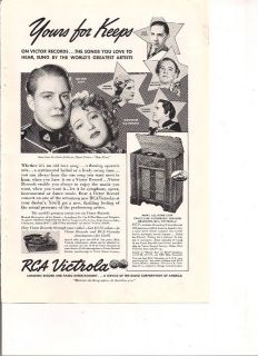 1938 VINTAGE RCA VICTROLA RECORD RADIO PLAYER YOURS FOR KEEPS PRINT AD