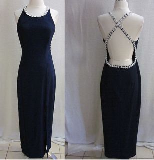 BARI JAY EXCLUSIVE OF DECORATION EVENING GOWN PROM DARK BLUE DRESS 