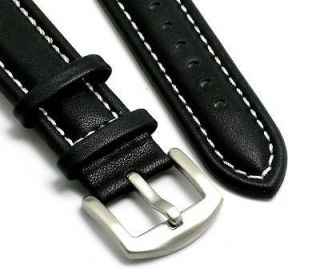 22mm Genuine Leather Watch Band for Invicta Black/White
