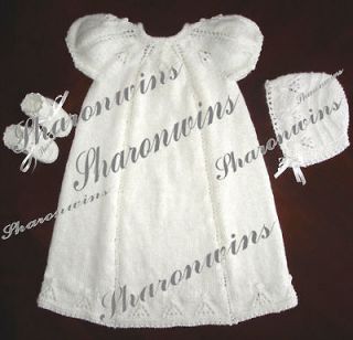 Hand Knit ANGEL White Christening Gown Bonnet Booties Re/Newborn PHOTO 