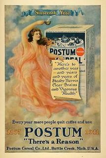 1911 Ad Postum Coffee Substitute Goddess Gown Clouds   ORIGINAL 