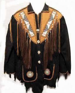 Mens Custom Beaded Fringe Leather Western Indian Show Jacket  Best 