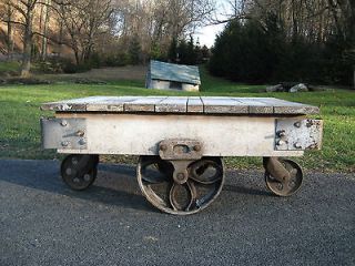 SMALL ANTIQUE INDUSTRIAL FACTORY CART   RUSTIC LINEBERRY COFFEE TABLE 