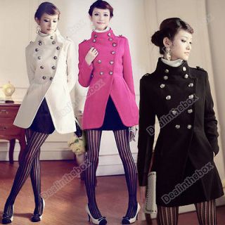 Womens Double Breaste​d Button Trench Military Coat Stand Collar 