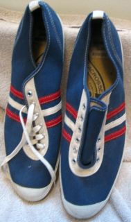 Vintage LaCrosse Blue / Red Stripe Canvis Tennis Shoes Mens NOS Size 