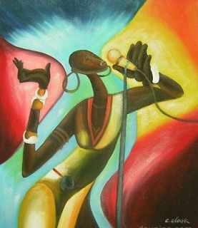 African Karaoke Singer Large Oil Painting On Canvas Abstract Modern 