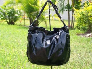 NWT FURLA BLACK ONYX CRINKLE Patent Leather HOBO Purse SHOULDER BAG 