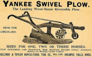 1893 Ad Belcher Taylor Farming Tools Yankee Swivel Plow Antique Farm 