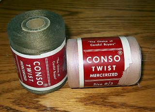 Vtg Lot of Two Spools Conso Twist Mercerized Thread Size 0/3 Made USA 
