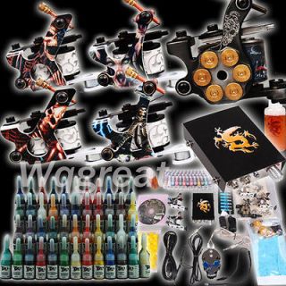 Complete Tattoo Kit 5 Machine Guns Set Equipment Power Supply 54 Color 