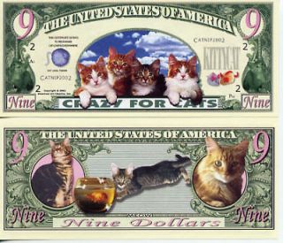 THE NINE LIVES CAT LOVERS DOLLAR BILL (Brand New)