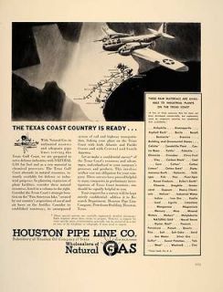 1941 Ad Houston Pipe Line Natural Gas Defense Industry   ORIGINAL 