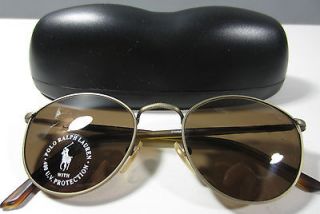 POLO RALPH LAUREN Round Sunglasses Pewtwer Frame Brown Lenses w/Case 
