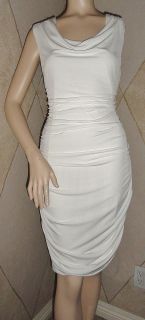 VALERIE BERTINELLI DRESS, WHITE JERSEY w/LACE BACK, RUCHED SIDE SEAM 