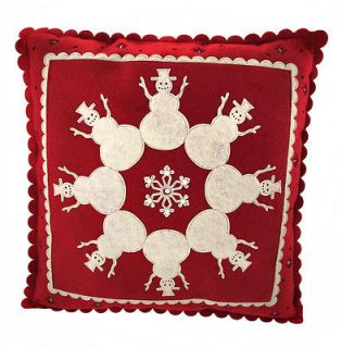 Bethany Lowe Snowman Snowflake Felt Christmas Accent Pillow