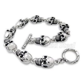 Mens Silver Skull Ghost Biker Stainless Steel Chain Bracelet 9