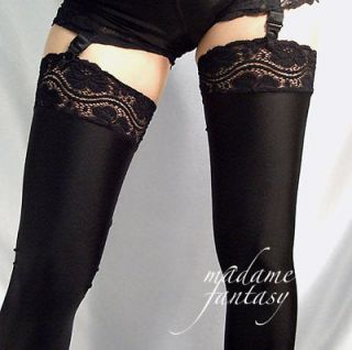 SEXY BLACK OPAQUE LACE TOP SPANDEX STOCKINGS XXXL /Tall